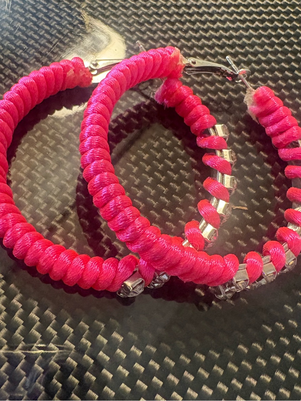 Bright Pink Wrapped Hoop Earrings - Women Jewelry